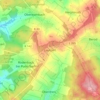 Mapa topográfico Lautzert, altitud, relieve
