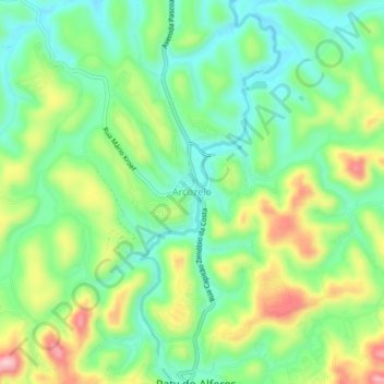Mapa topográfico Arcozelo, altitud, relieve