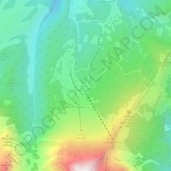 Mapa topográfico Prati di Tivo, altitud, relieve