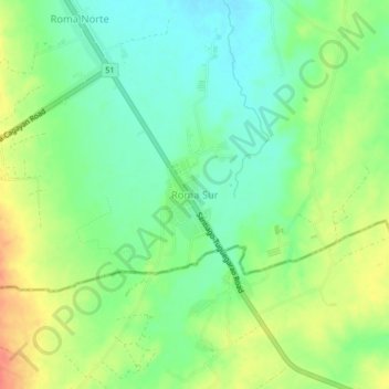 Mapa topográfico Roma Sur, altitud, relieve