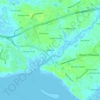 Mapa topográfico Millwood, altitud, relieve