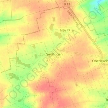 Mapa topográfico Geißlingen, altitud, relieve