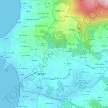 Mapa topográfico Grolos, altitud, relieve