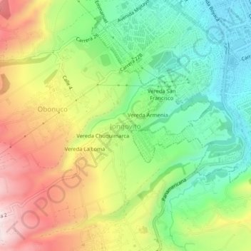Mapa topográfico Jongovito, altitud, relieve