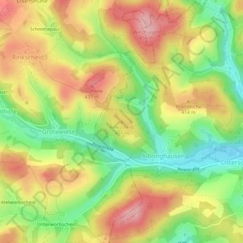 Mapa topográfico Rinkscheid, altitud, relieve