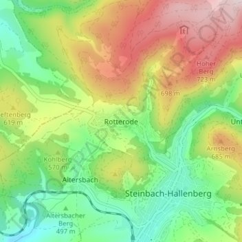 Mapa topográfico Rotterode, altitud, relieve