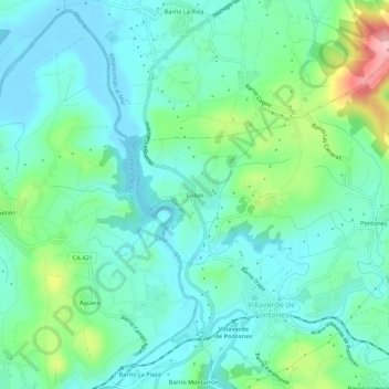 Mapa topográfico Cubas, altitud, relieve