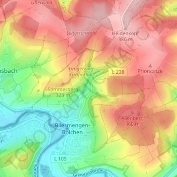 Mapa topográfico Gräfinthal, altitud, relieve