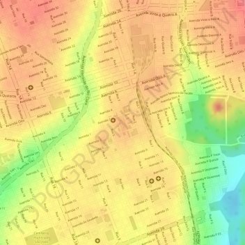 Mapa topográfico Rio Claro-SP, altitud, relieve