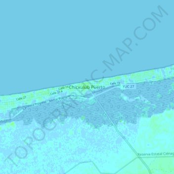 Mapa topográfico Chicxulub Puerto, altitud, relieve