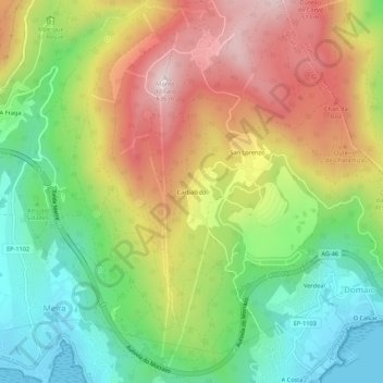 Mapa topográfico Carballido, altitud, relieve