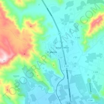 Mapa topográfico El Melón, altitud, relieve