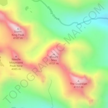 Mapa topográfico Mount Silex, altitud, relieve