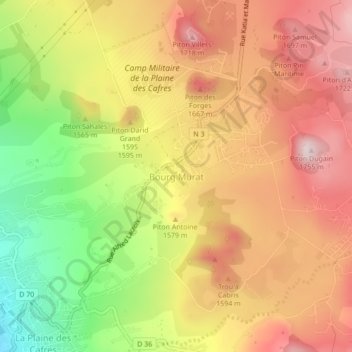 Mapa topográfico Bourg Murat, altitud, relieve