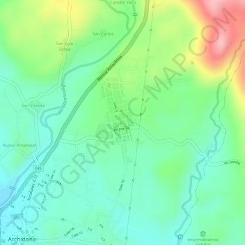 Mapa topográfico Rukullacta, altitud, relieve
