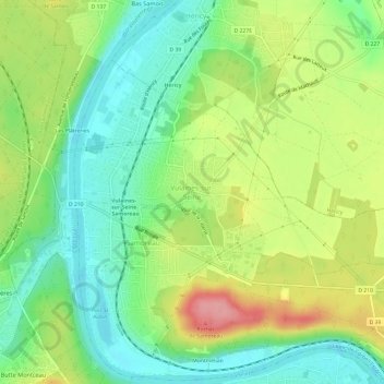 Mapa topográfico Vulaines-sur-Seine, altitud, relieve