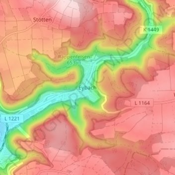 Mapa topográfico Eybach, altitud, relieve