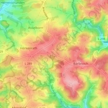 Mapa topográfico Oberheide, altitud, relieve
