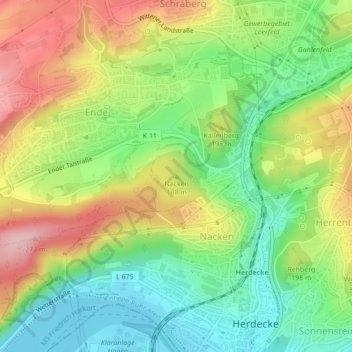 Mapa topográfico Nacken, altitud, relieve