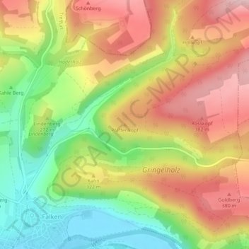 Mapa topográfico Pfaffenkopf, altitud, relieve