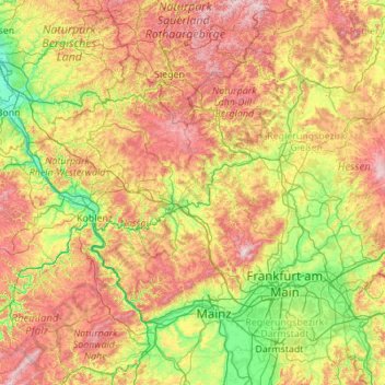 Mapa topográfico Limburg-Weilburg, altitud, relieve