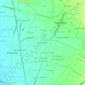 Mapa topográfico Nonoalco, altitud, relieve