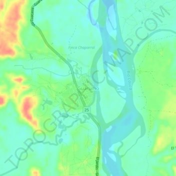 Mapa topográfico Guarumo, altitud, relieve