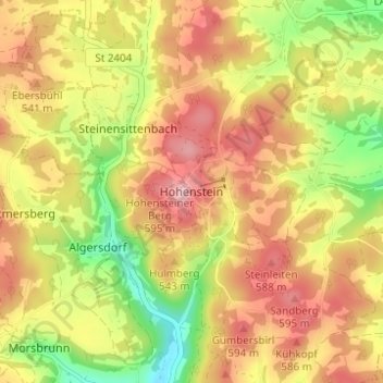 Mapa topográfico Hohenstein, altitud, relieve