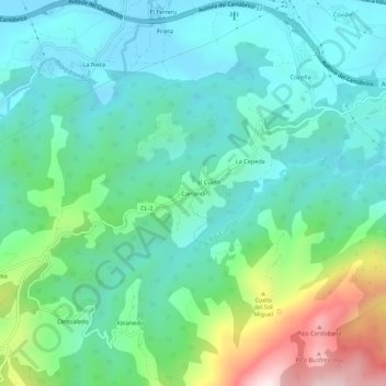 Mapa topográfico Carrandi, altitud, relieve