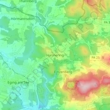 Mapa topográfico Harmering, altitud, relieve