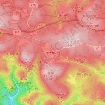 Mapa topográfico Rothesütte, altitud, relieve