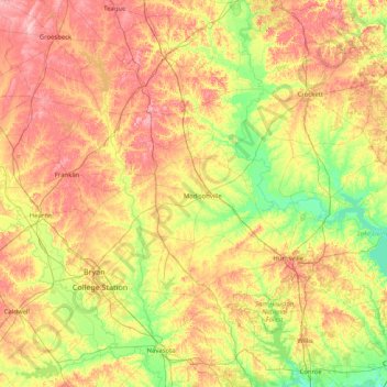 Mapa topográfico Madison, altitud, relieve