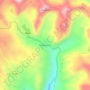 Mapa topográfico Tullpacancha, altitud, relieve