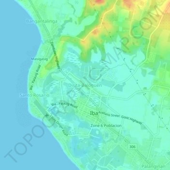 Mapa topográfico Dirita-Baloguen, altitud, relieve