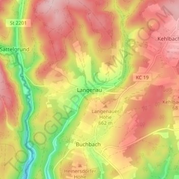 Mapa topográfico Langenau, altitud, relieve
