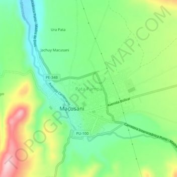 Mapa topográfico Pata Pampa, altitud, relieve
