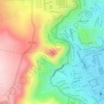 Mapa topográfico Cerro Azoguine, altitud, relieve