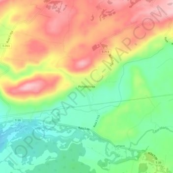 Mapa topográfico Pichidollinco, altitud, relieve