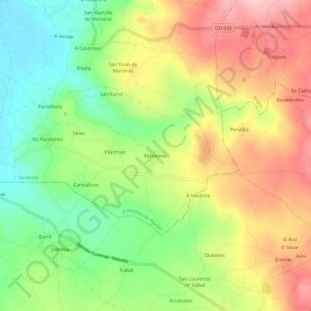 Mapa topográfico Reboredo, altitud, relieve