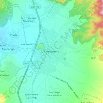 Mapa topográfico Amecameca, altitud, relieve