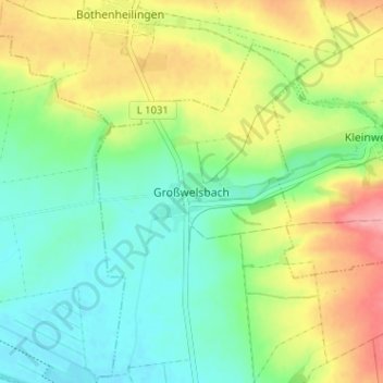 Mapa topográfico Großwelsbach, altitud, relieve