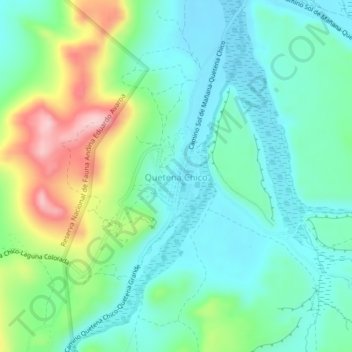 Mapa topográfico Quetena Chico, altitud, relieve