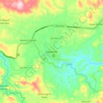 Mapa topográfico Sanarate, altitud, relieve