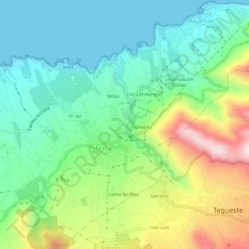 Mapa topográfico El Cardón, altitud, relieve