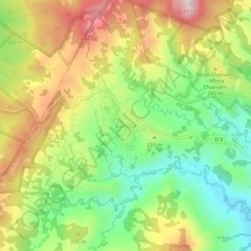 Mapa topográfico Vahibé, altitud, relieve