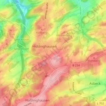 Mapa topográfico Leveringhausen, altitud, relieve