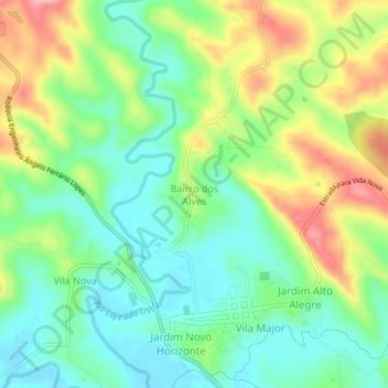 Mapa topográfico Bairro dos Alves, altitud, relieve