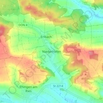 Mapa topográfico Niederhofen, altitud, relieve