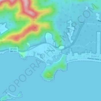 Mapa topográfico Vila Sahy, altitud, relieve