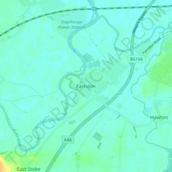 Mapa topográfico Farndon, altitud, relieve